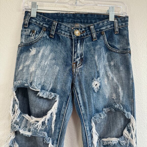 🦋 ONE BY ONE TEASPOON Trashed Free Birds Distressed Rigid Skinny Leg Size 24 - Picture 2 of 7